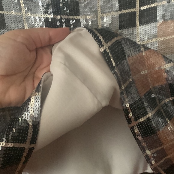 Kate Spade Sequin Embellished Plaid Short Sleeve Black Multi Crew Neck Top - 4 - Picture 7 of 7